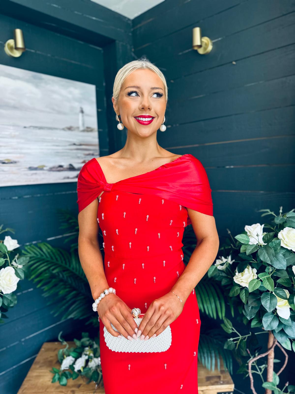 Audrey Embellished Occasion Dress Red