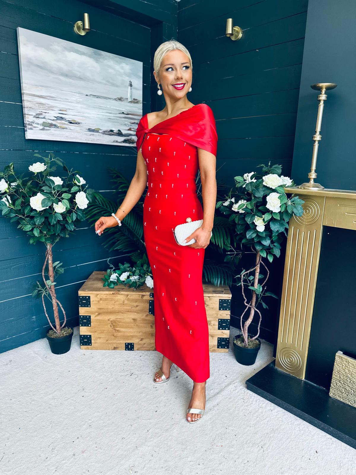 Audrey Embellished Occasion Dress Red