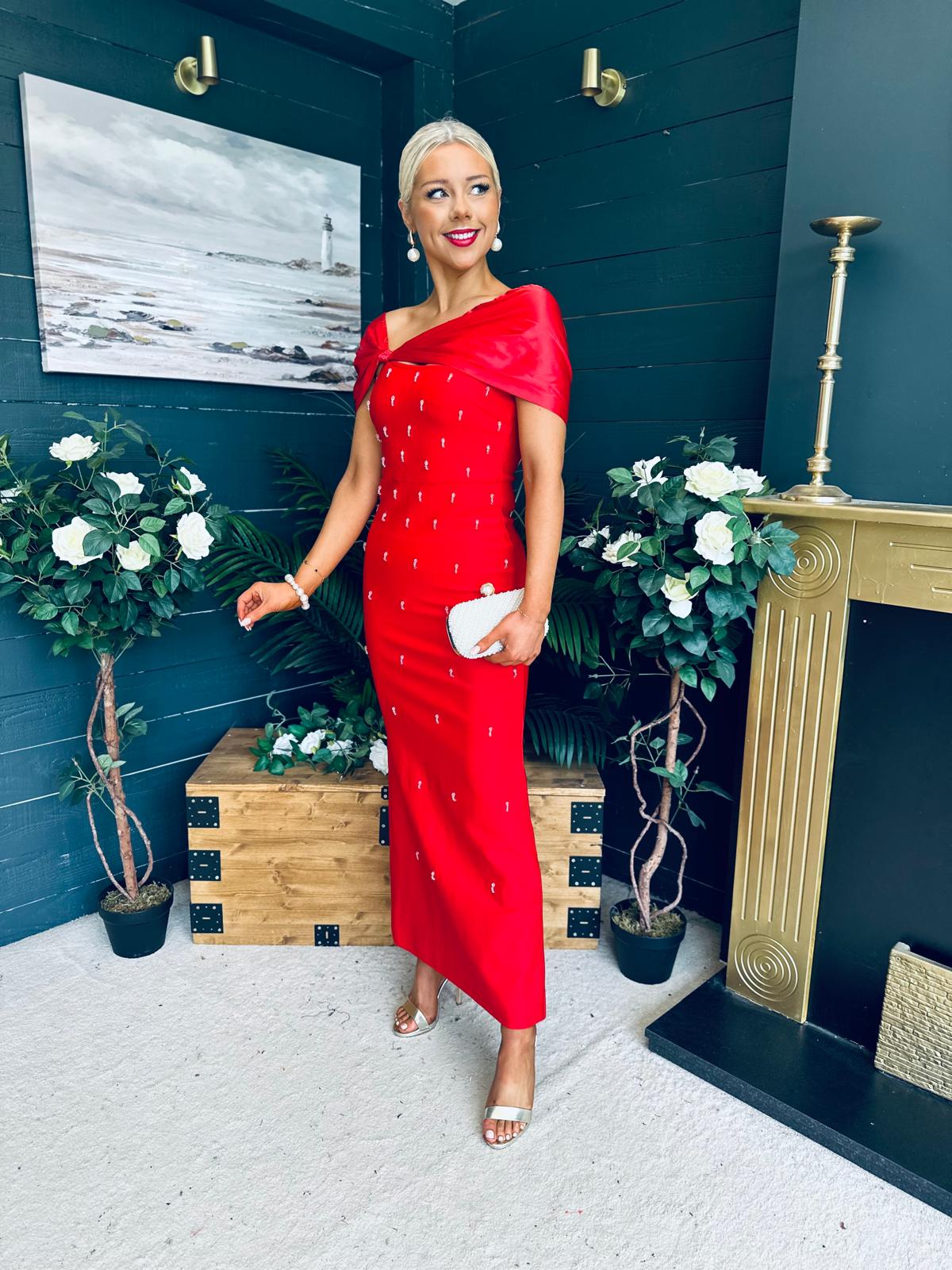Audrey Embellished Occasion Dress Red