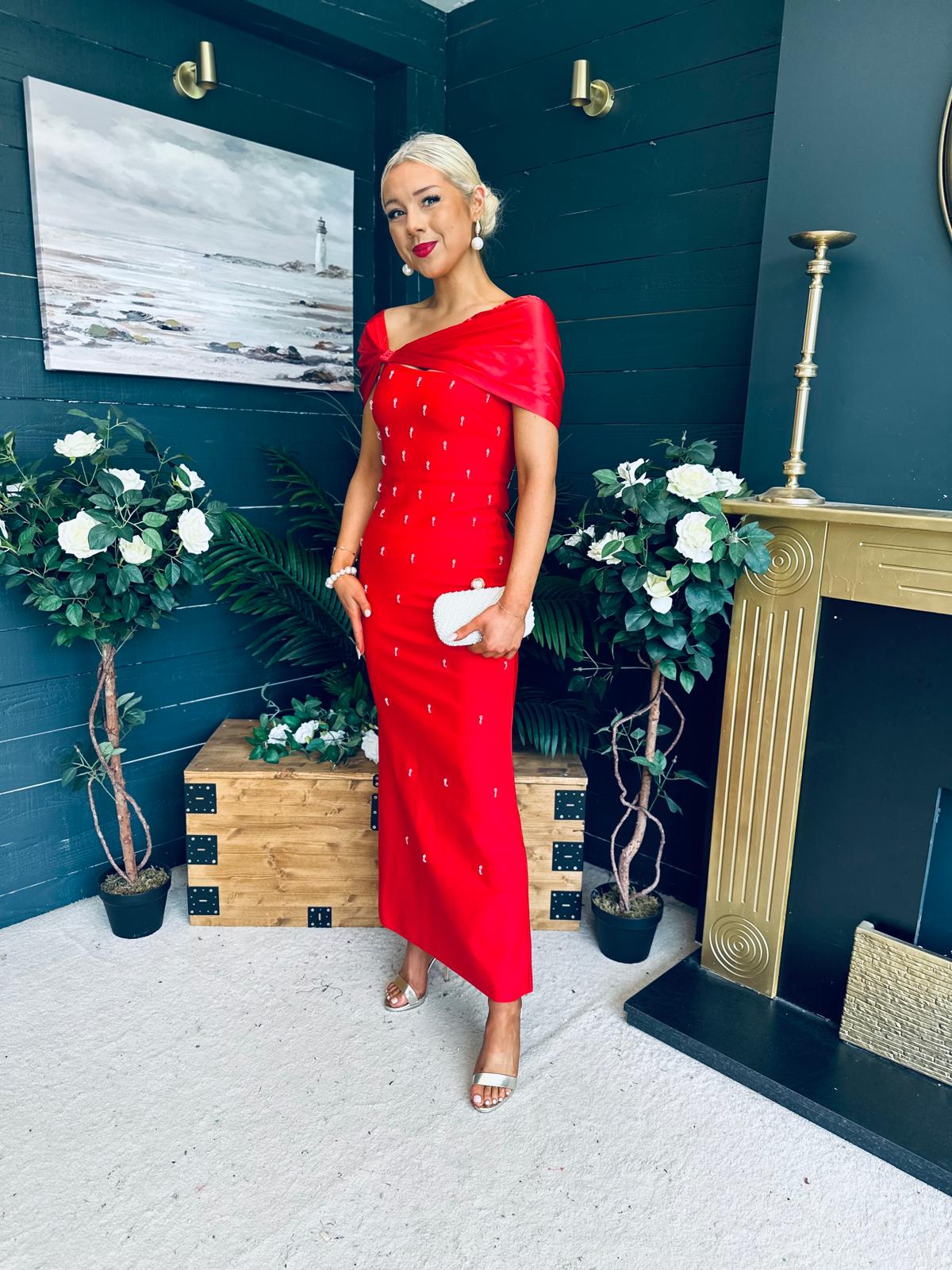 Audrey Embellished Occasion Dress Red