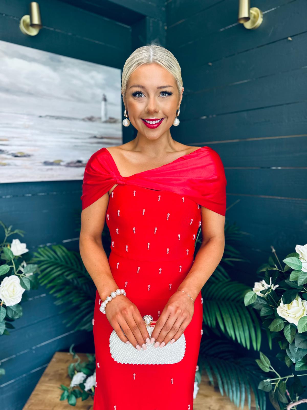 Audrey Embellished Occasion Dress Red