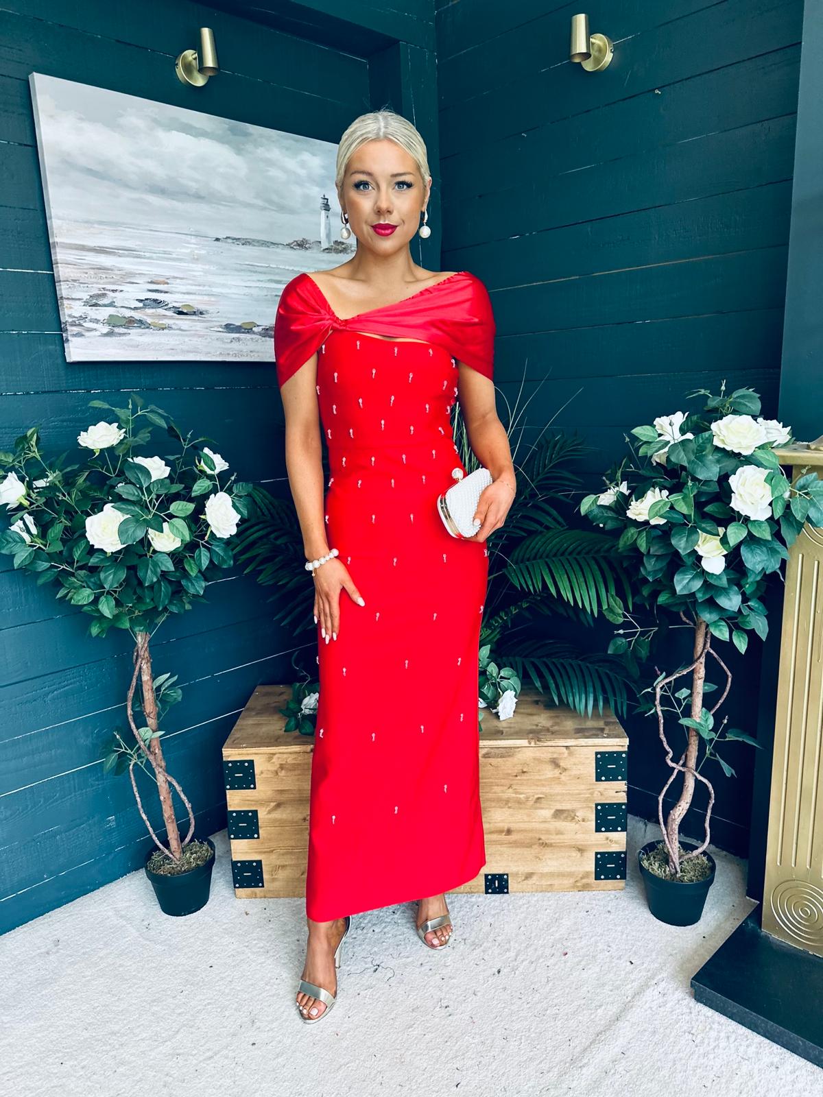 Audrey Embellished Occasion Dress Red