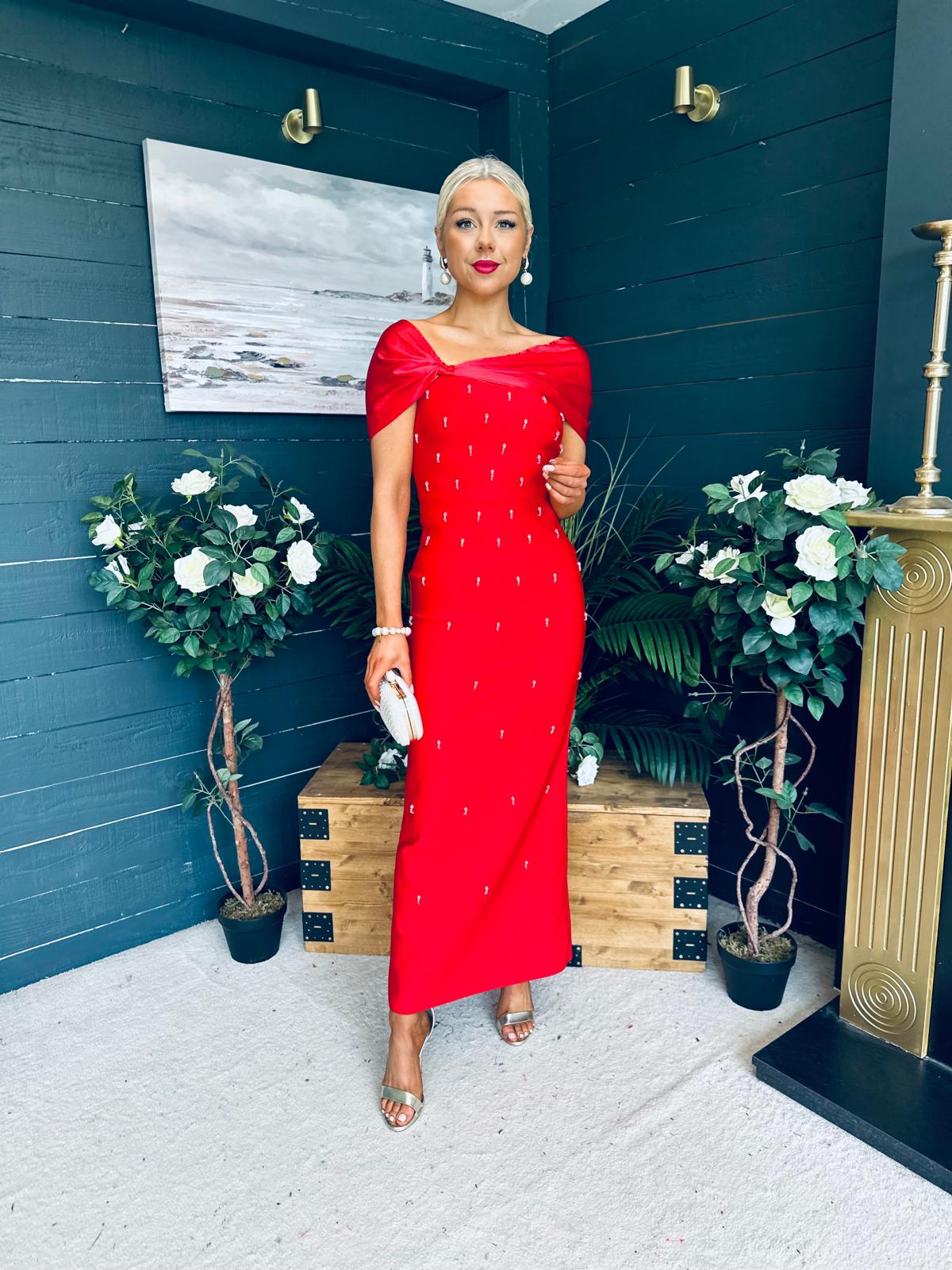 Audrey Embellished Occasion Dress Red