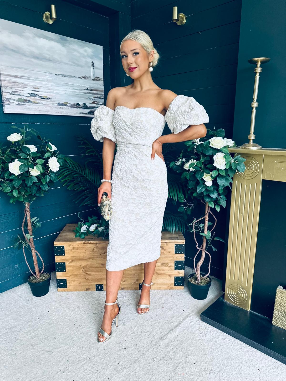 Hannah Bardot Occasion Dress Almond