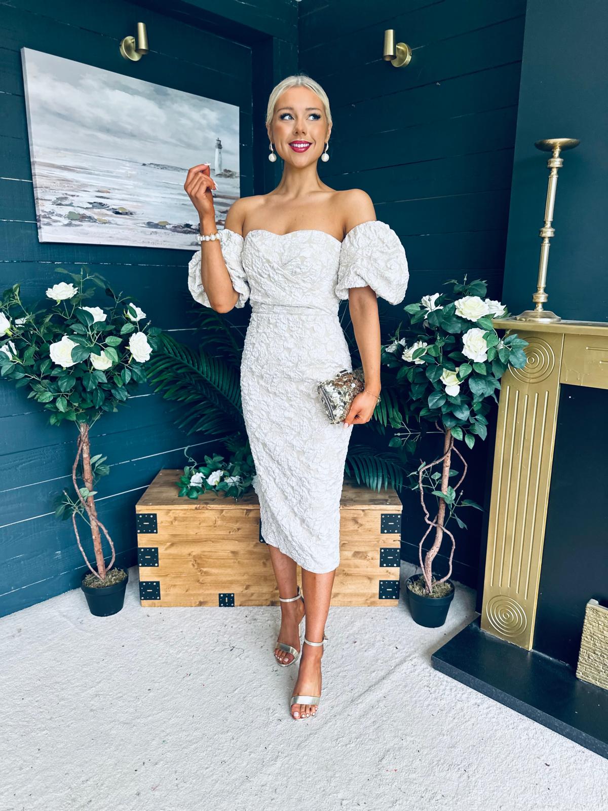 Hannah Bardot Occasion Dress Almond