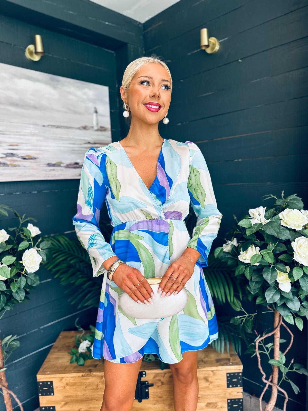 Reece Detailed Mini Dress Blue Leaf