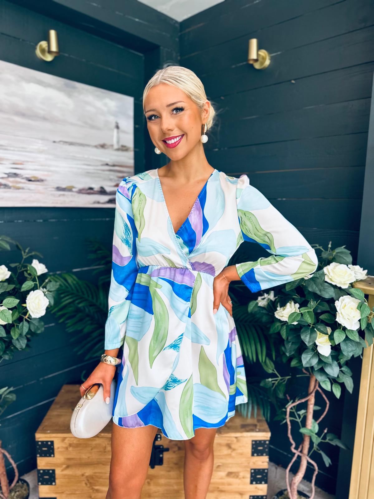 Reece Detailed Mini Dress Blue Leaf