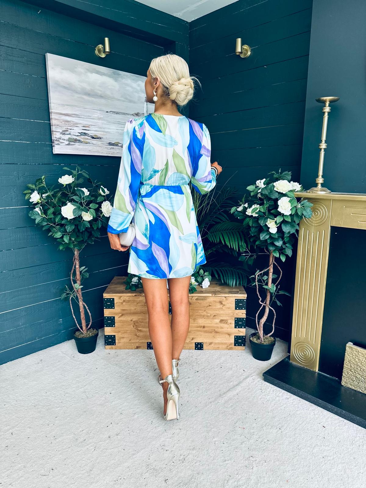 Reece Detailed Mini Dress Blue Leaf