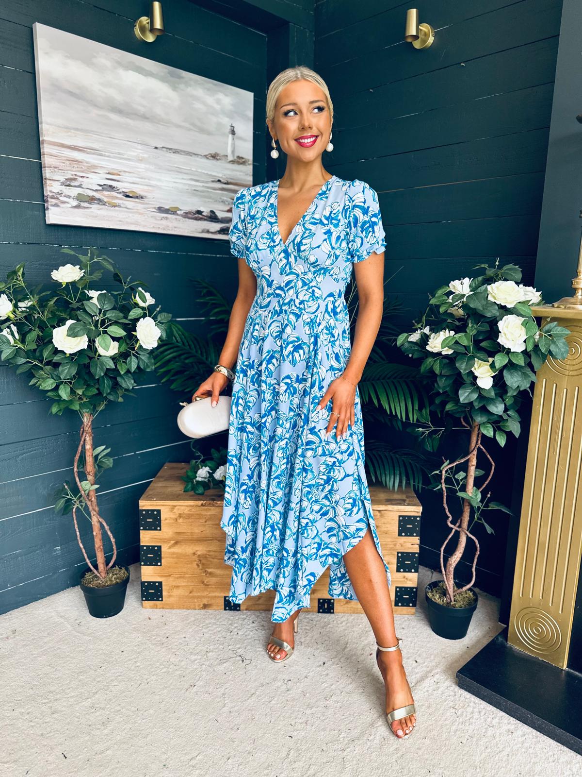 Tess Banded Midi Dress Blue