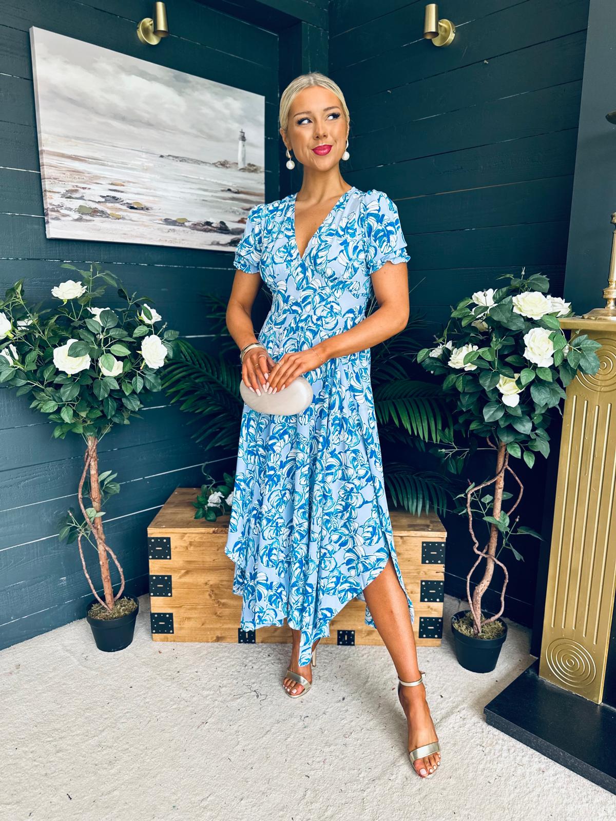 Tess Banded Midi Dress Blue