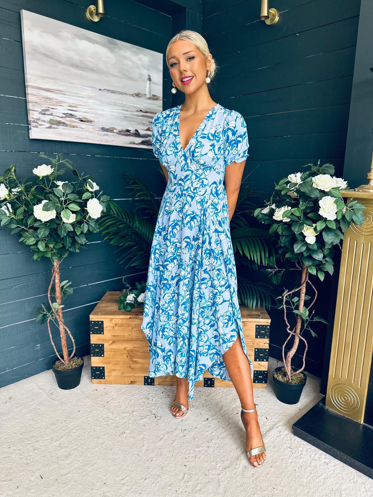 Tess Banded Midi Dress Blue