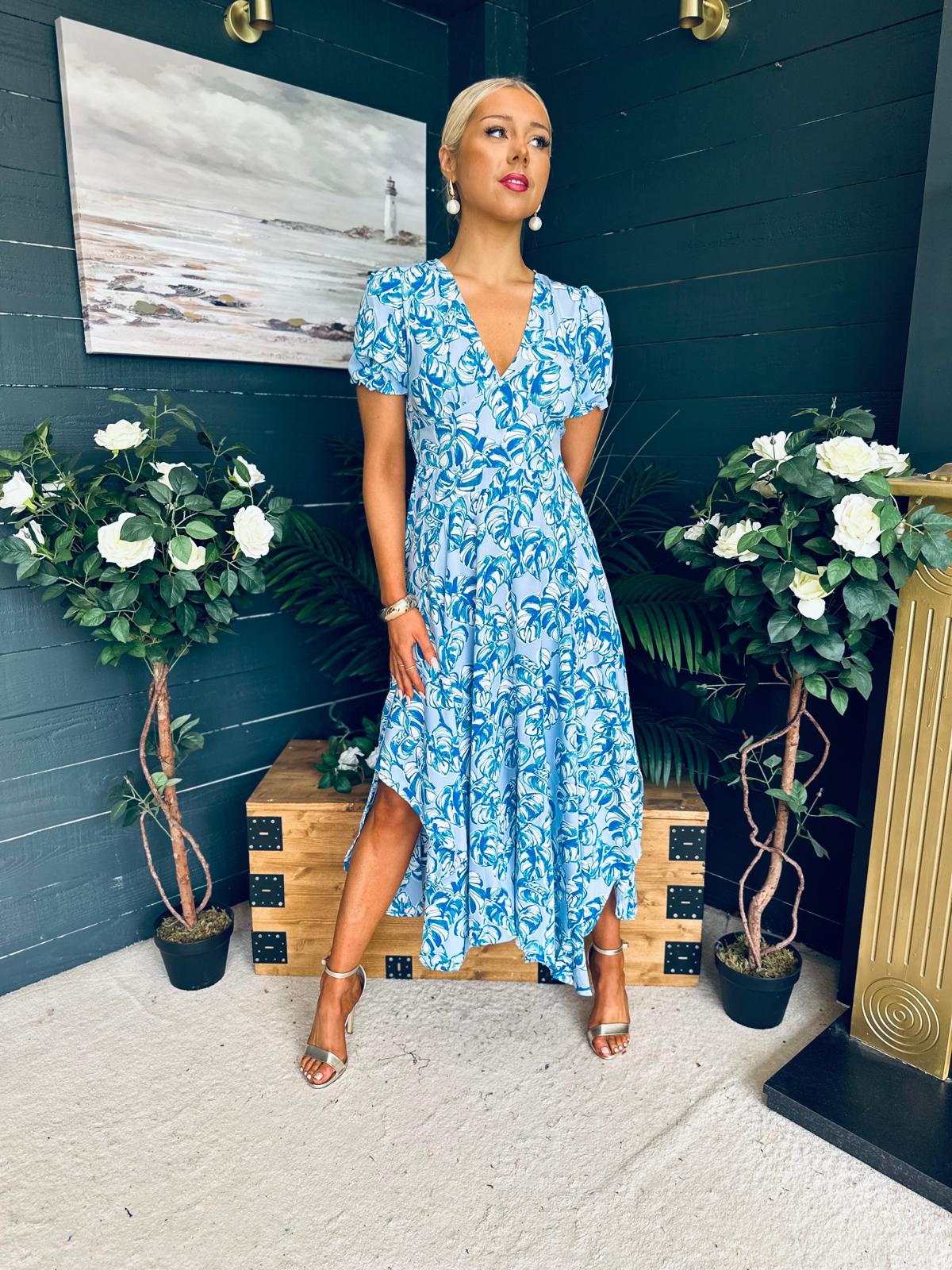 Tess Banded Midi Dress Blue