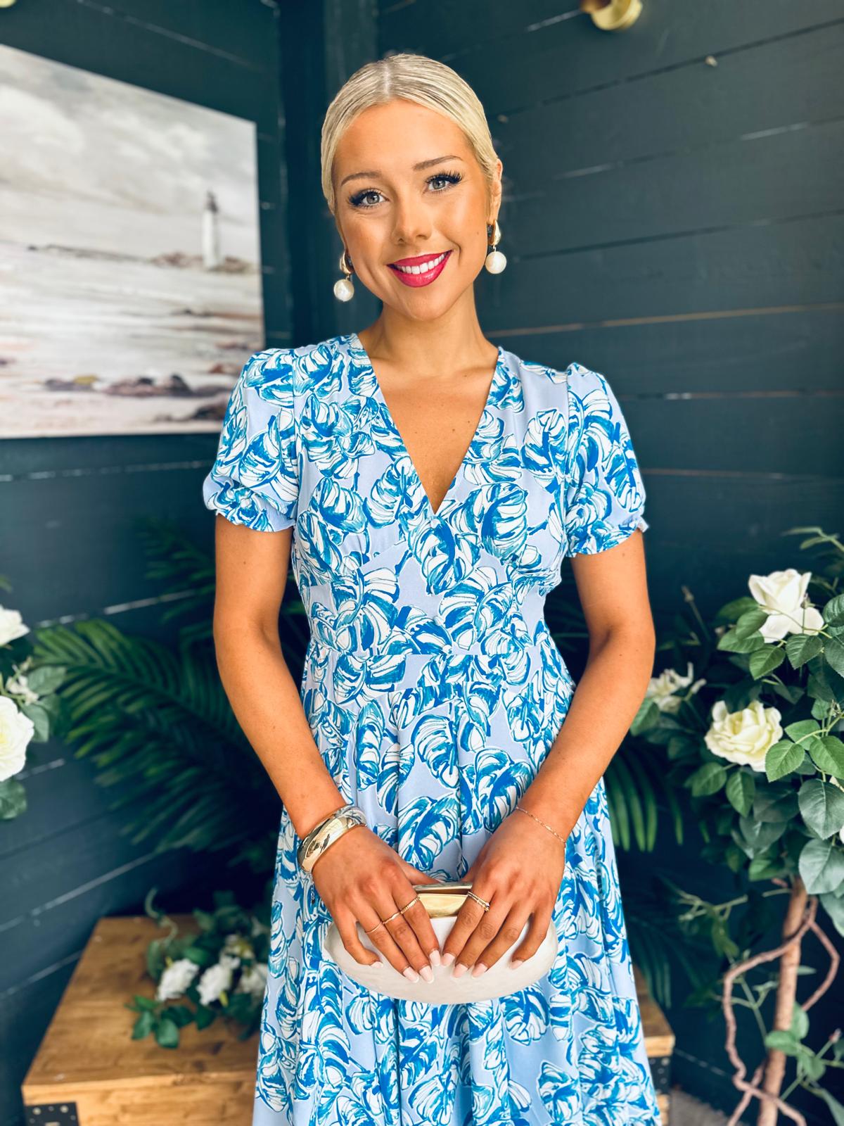 Tess Banded Midi Dress Blue