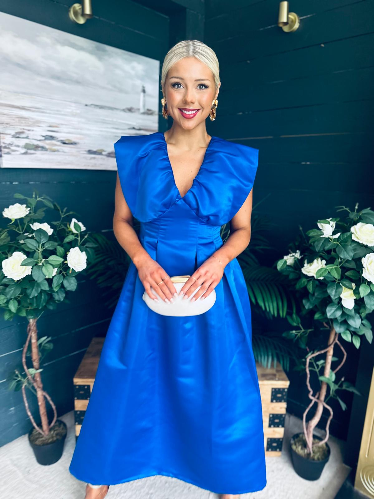 Candice Detailed Occasion Dress Cobalt