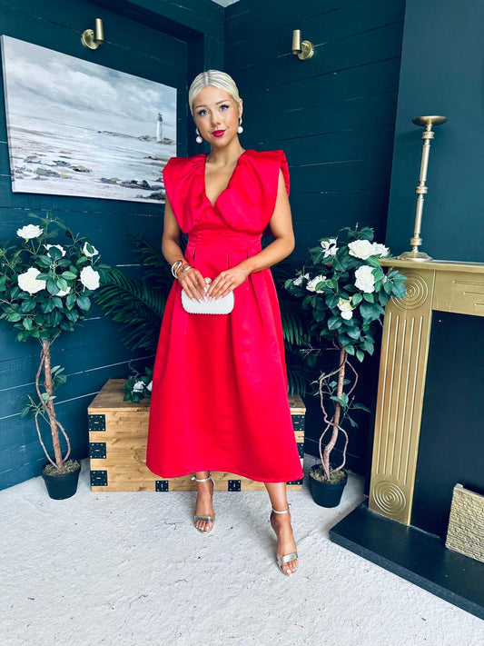Candice Detailed Occasion Dress Red