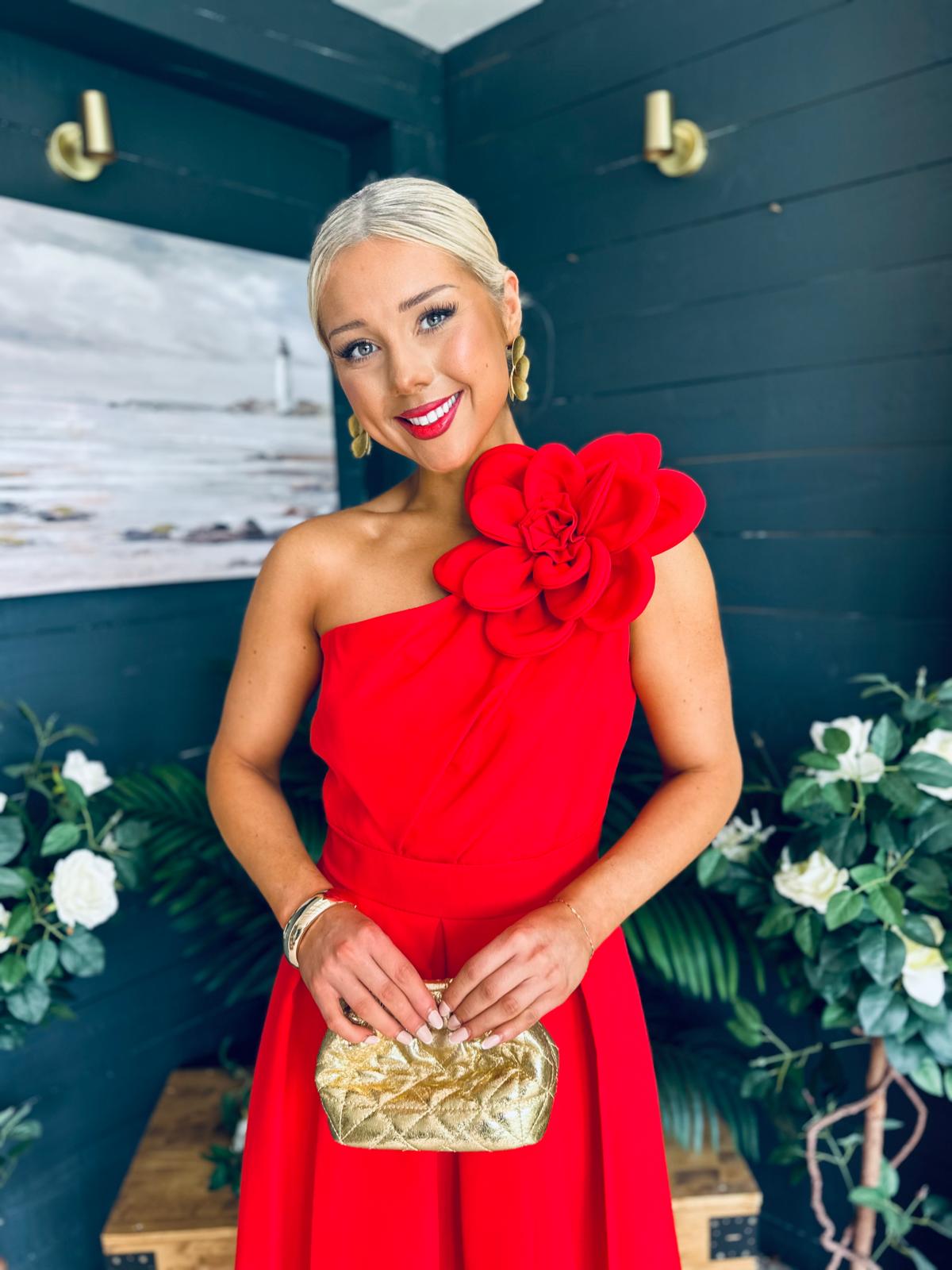 Courtney Floral Detailed Occasion Dress Red