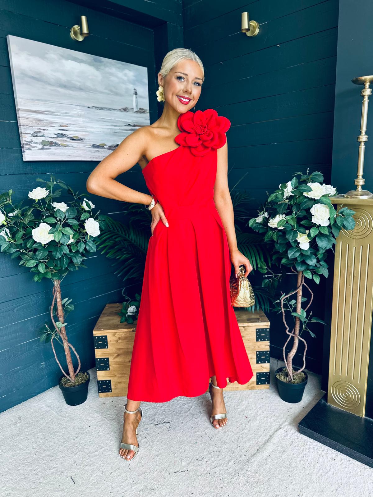 Courtney Floral Detailed Occasion Dress Red