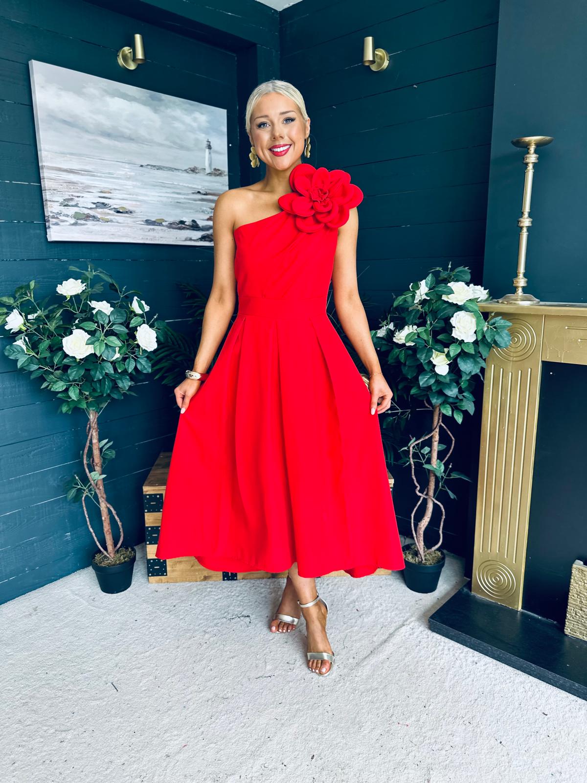 Courtney Floral Detailed Occasion Dress Red