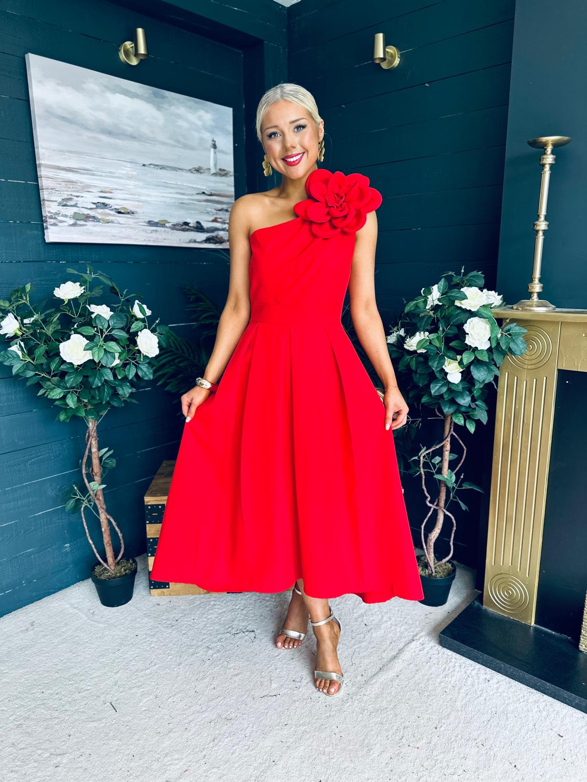 Courtney Floral Detailed Occasion Dress Red
