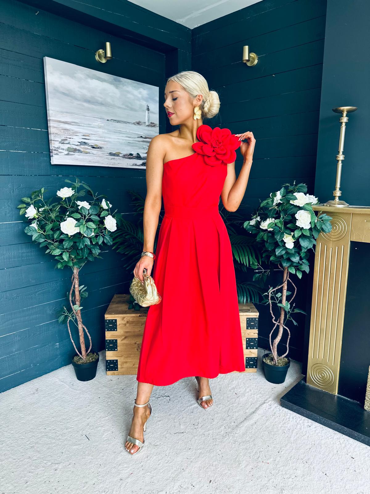 Courtney Floral Detailed Occasion Dress Red