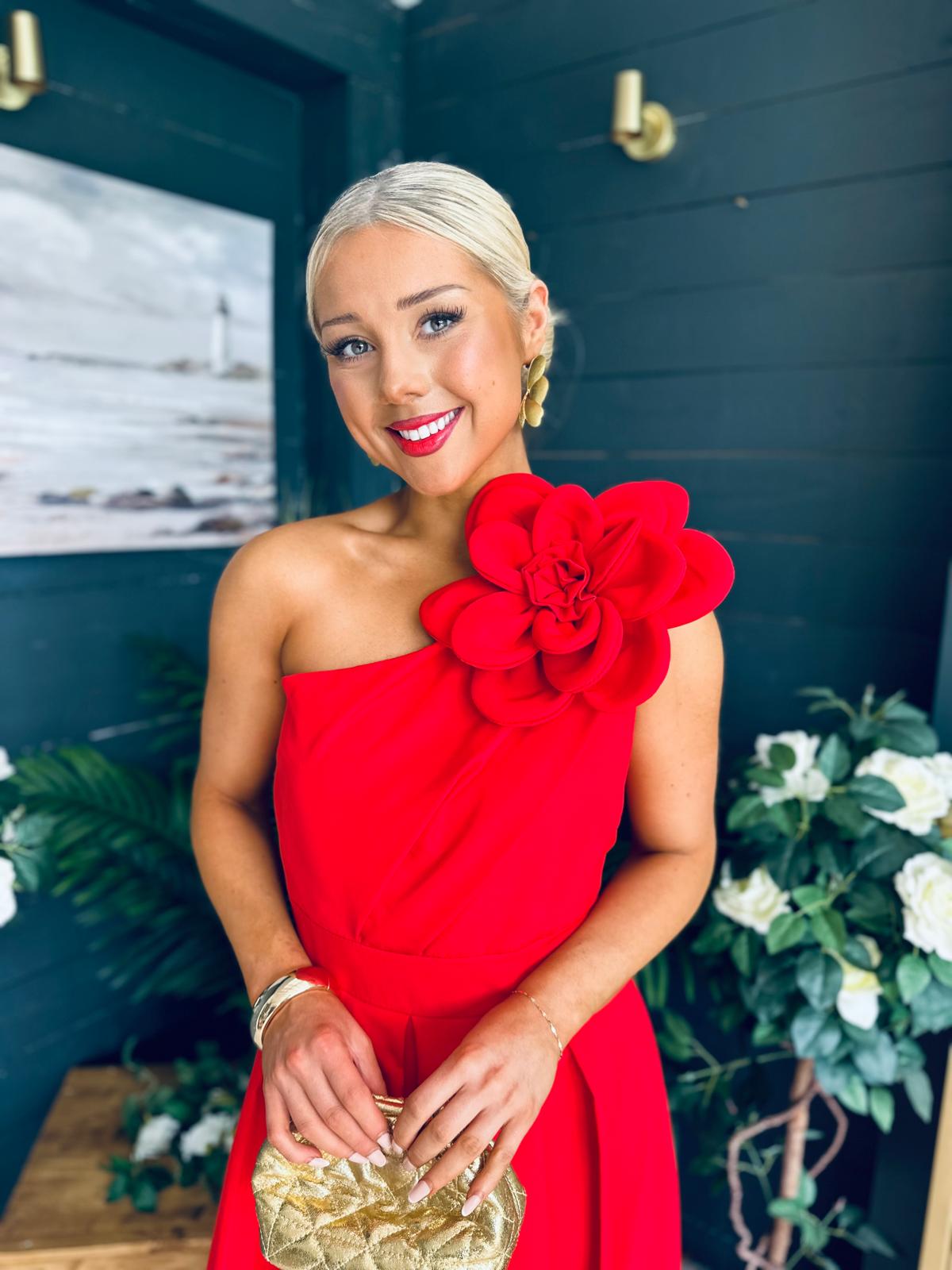 Courtney Floral Detailed Occasion Dress Red