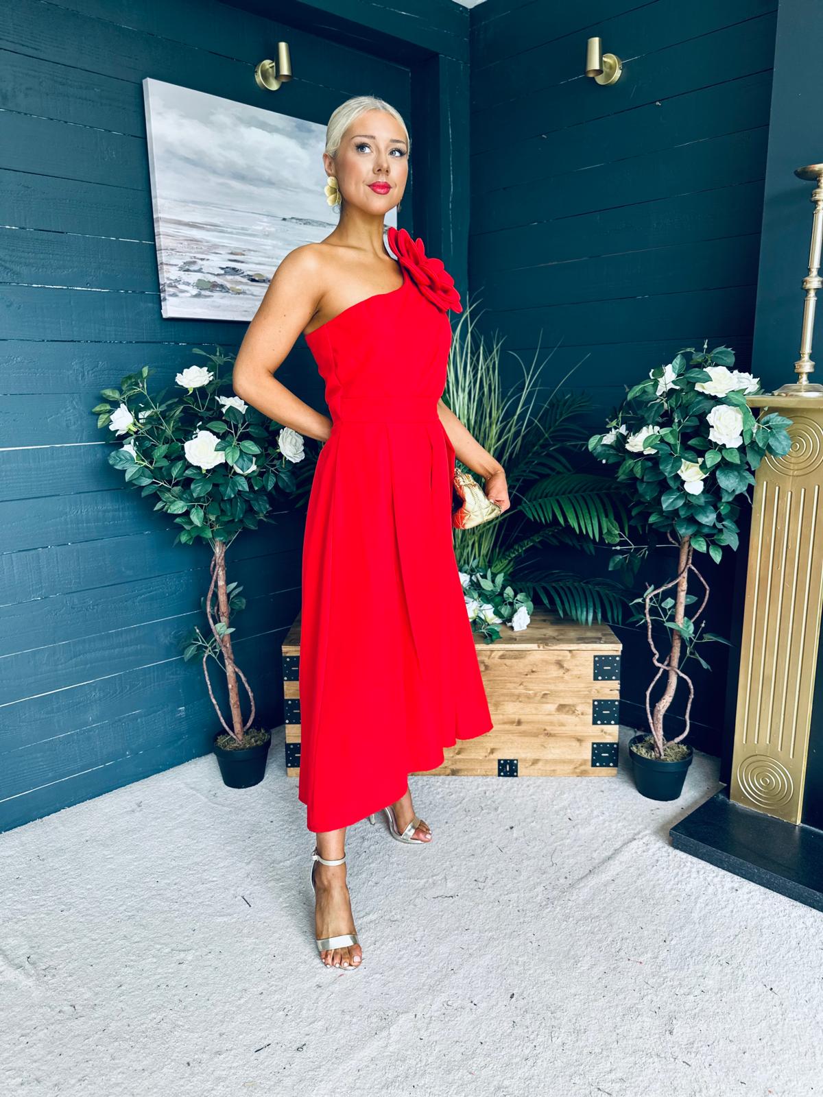 Courtney Floral Detailed Occasion Dress Red