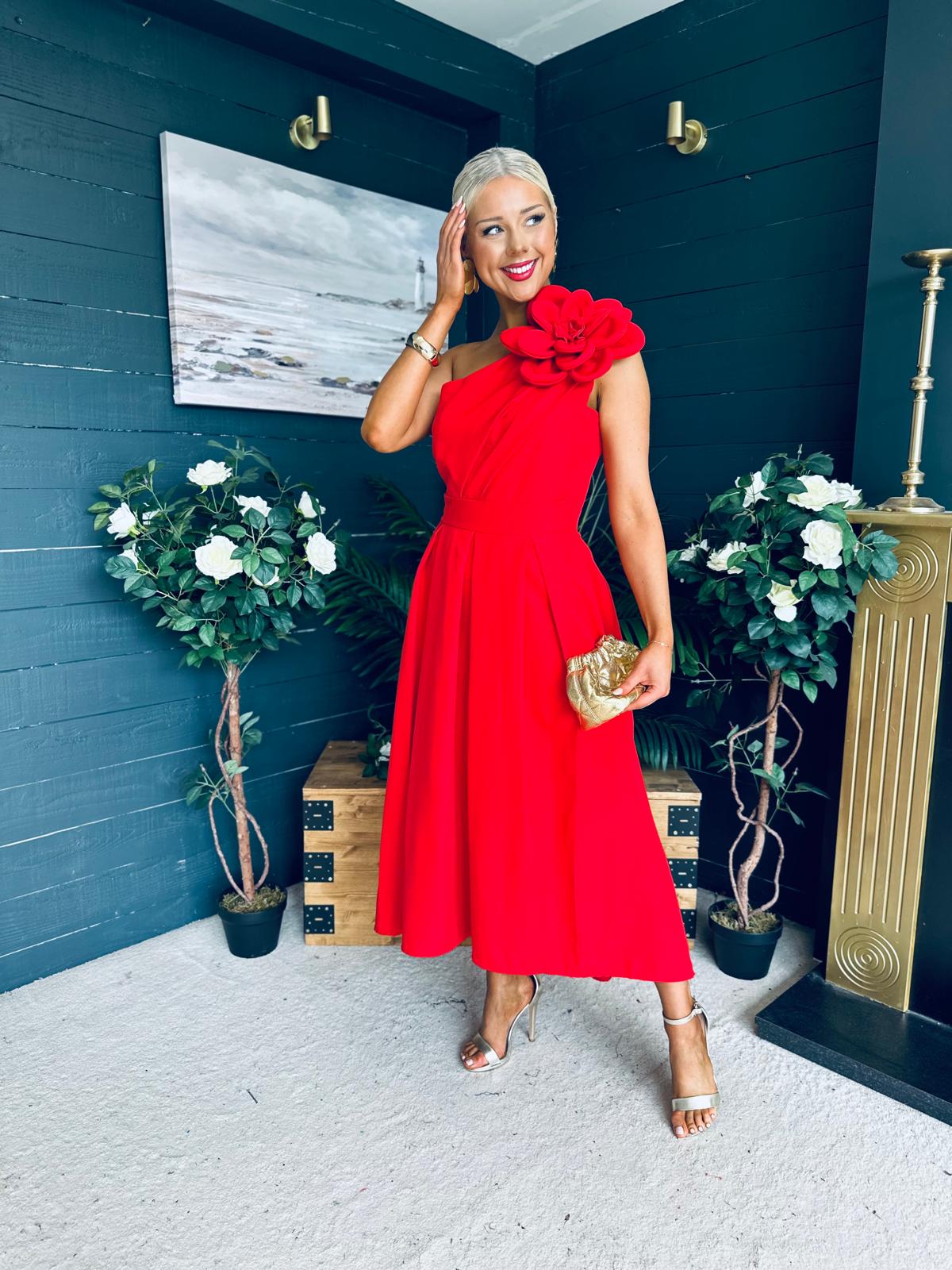 Courtney Floral Detailed Occasion Dress Red