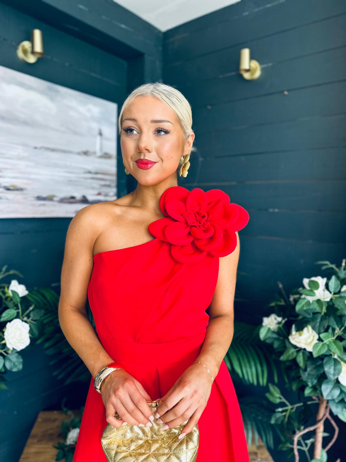 Courtney Floral Detailed Occasion Dress Red