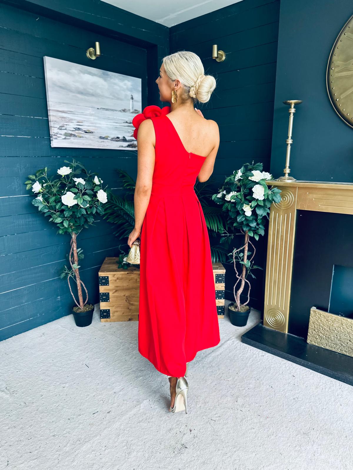 Courtney Floral Detailed Occasion Dress Red