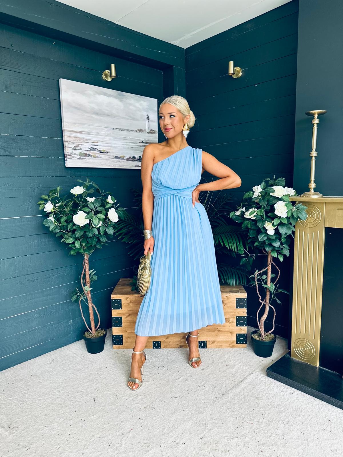 Robyn One Shoulder Midi Dress Pwr Blue