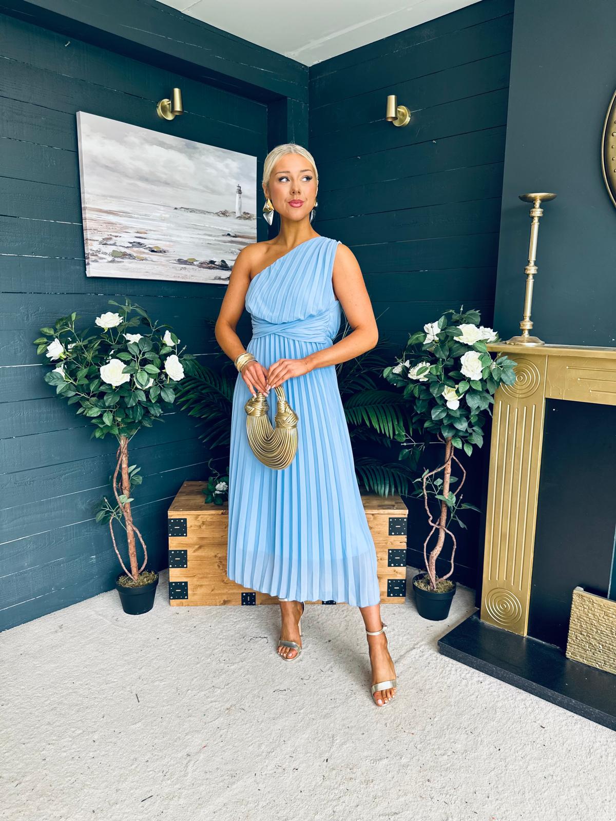 Robyn One Shoulder Midi Dress Pwr Blue