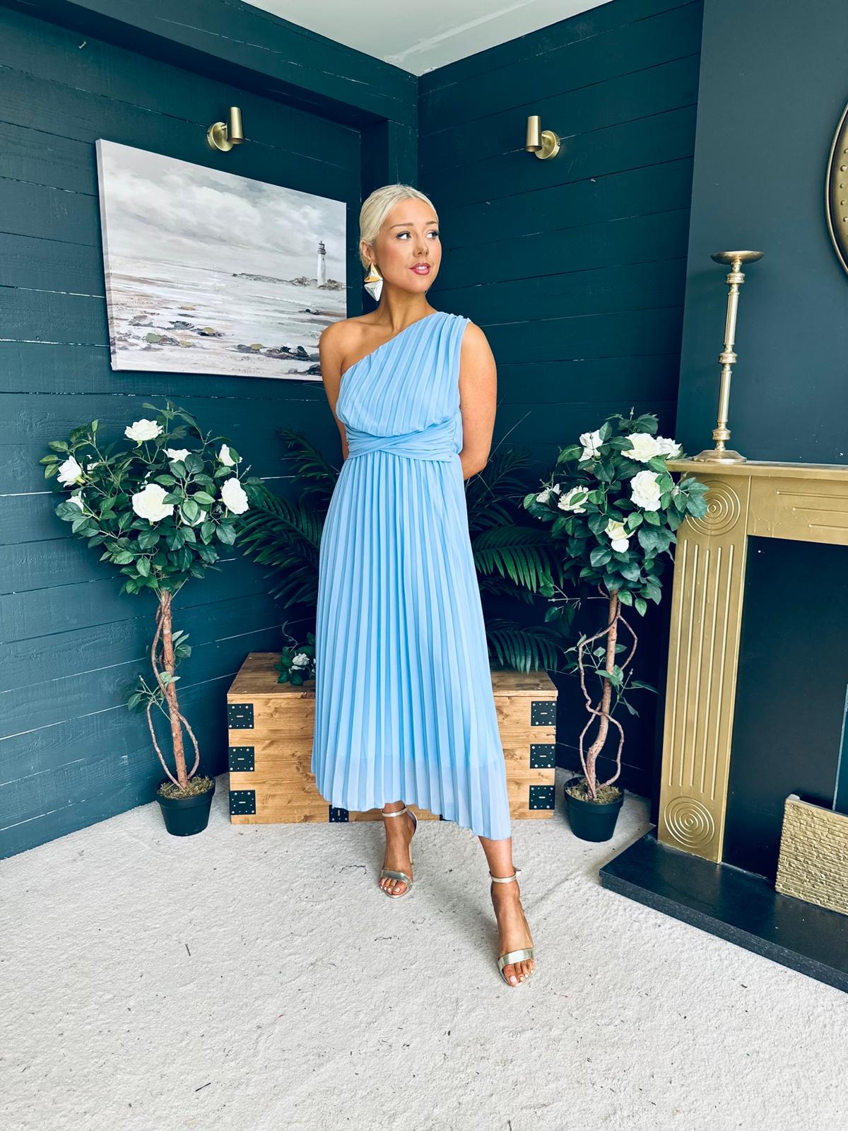 Robyn One Shoulder Midi Dress Pwr Blue