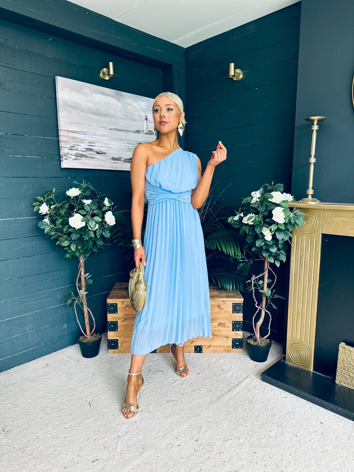 Robyn One Shoulder Midi Dress Pwr Blue
