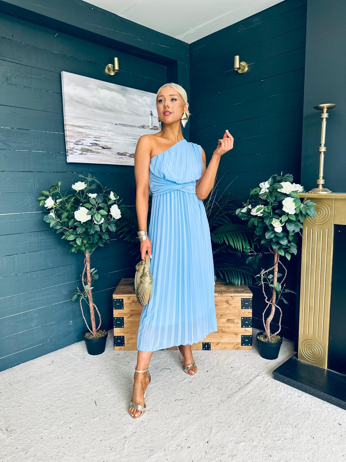 Robyn One Shoulder Midi Dress Pwr Blue