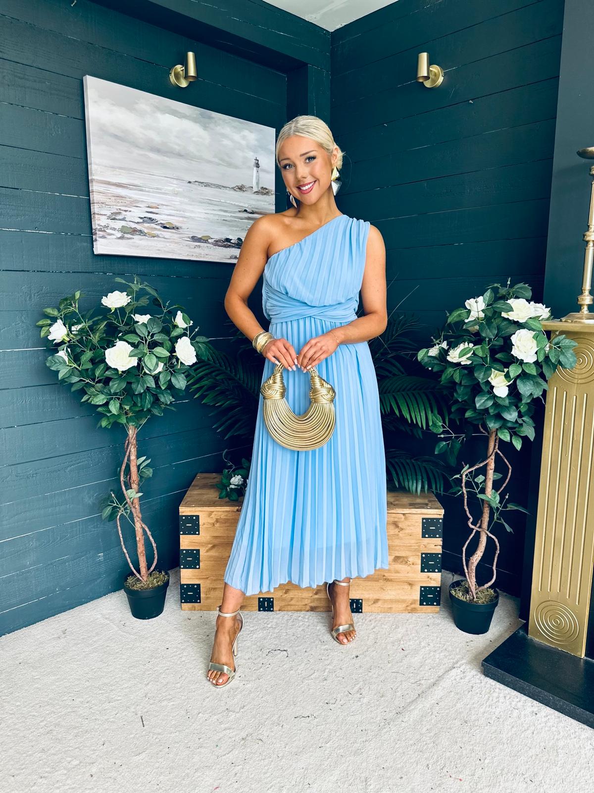 Robyn One Shoulder Midi Dress Pwr Blue