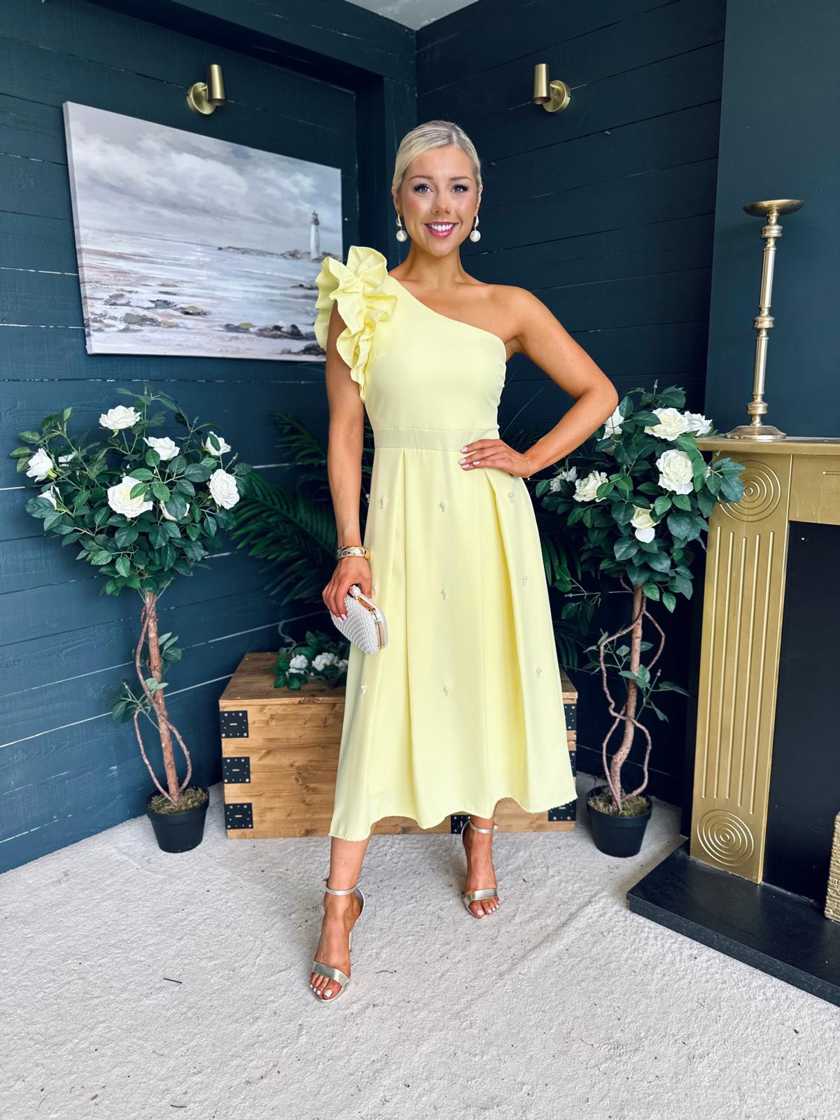 Erin Pearl Detailed Occasion Dress Yellow