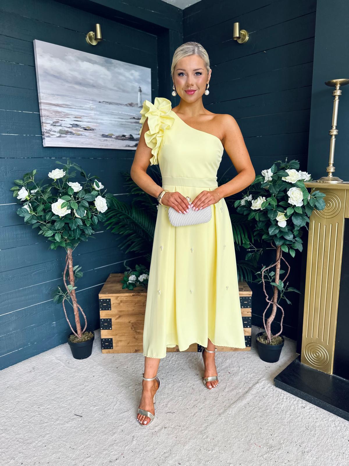 Erin Pearl Detailed Occasion Dress Yellow