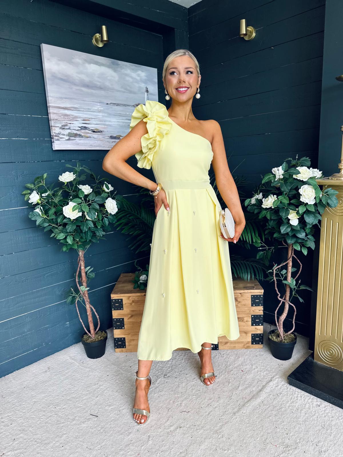 Erin Pearl Detailed Occasion Dress Yellow