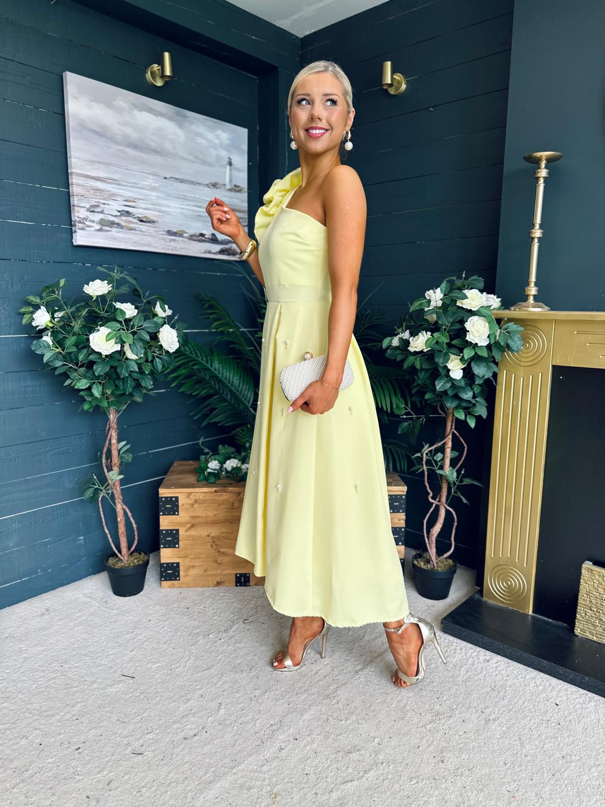 Erin Pearl Detailed Occasion Dress Yellow