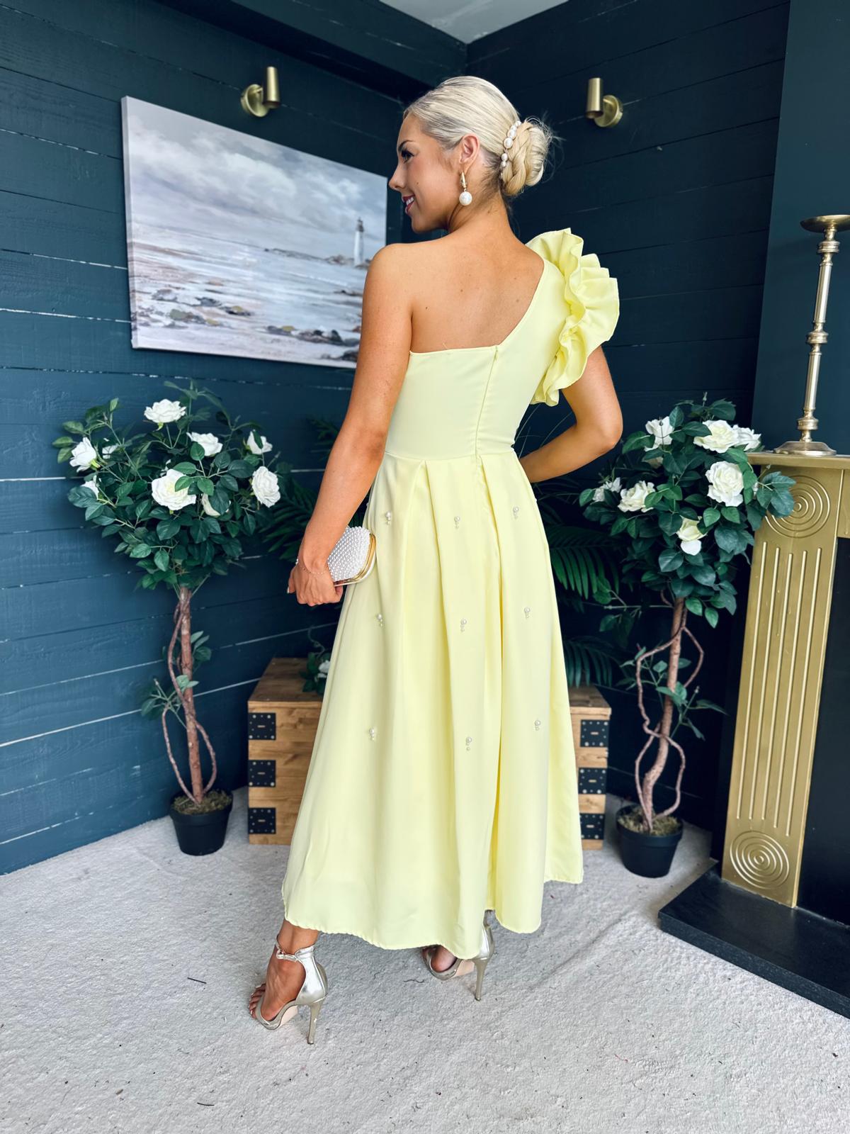 Erin Pearl Detailed Occasion Dress Yellow