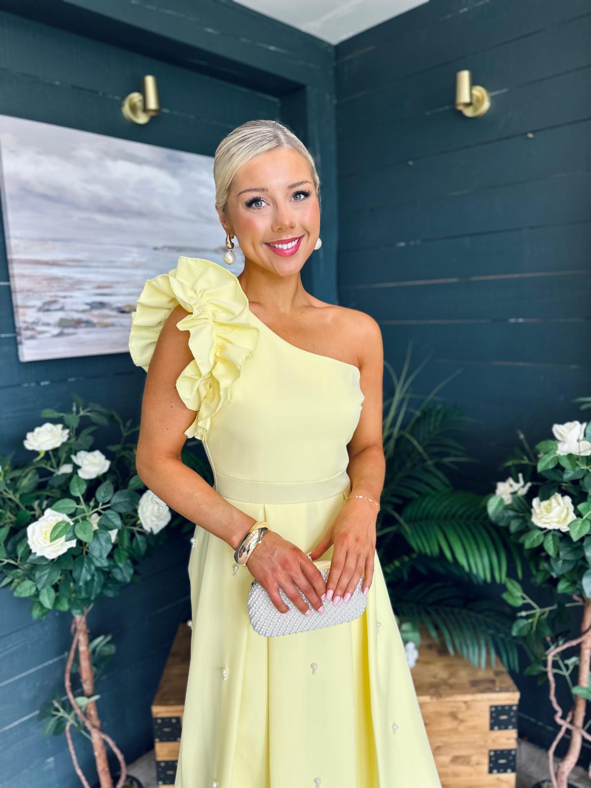 Erin Pearl Detailed Occasion Dress Yellow