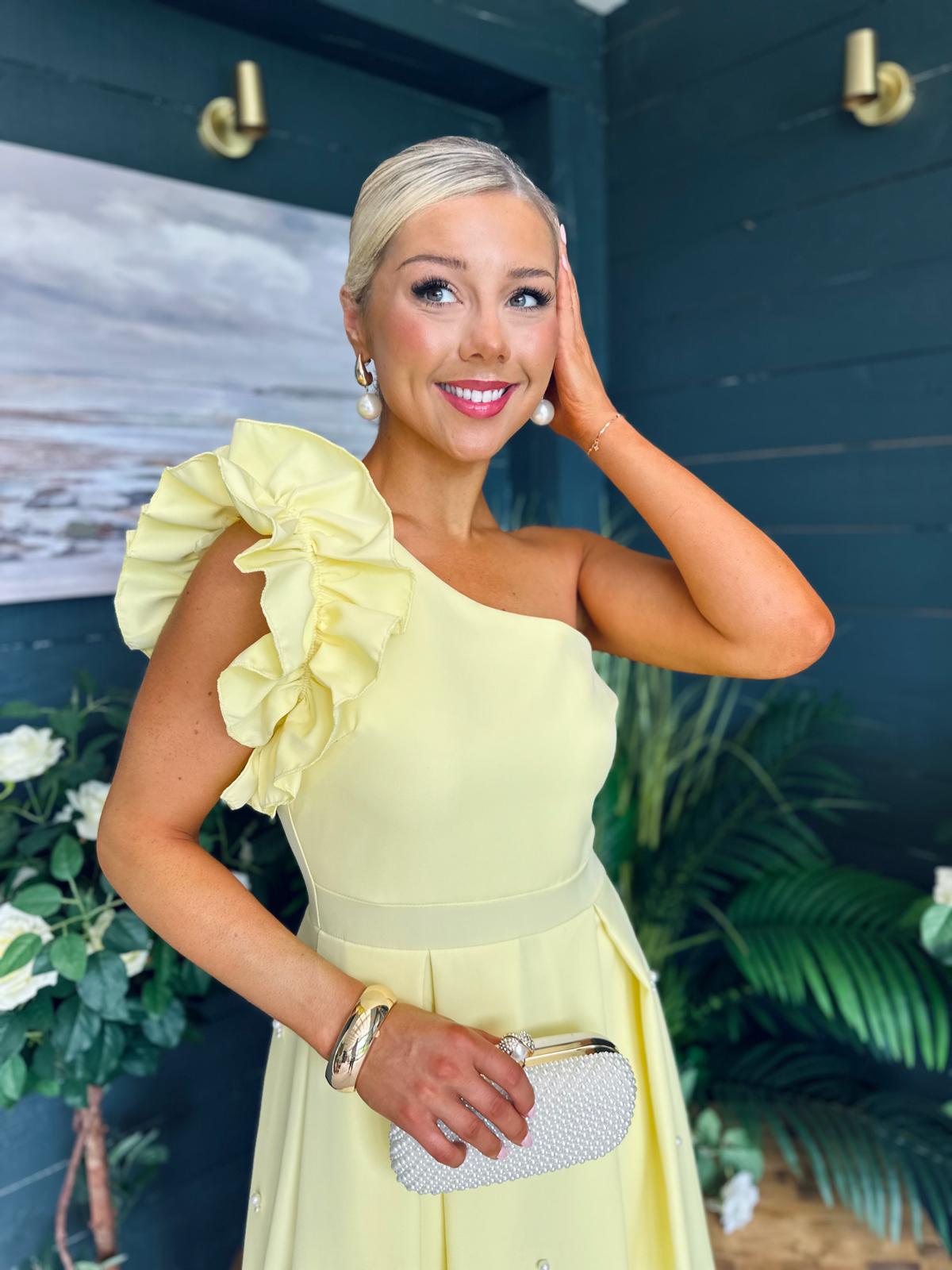 Erin Pearl Detailed Occasion Dress Yellow