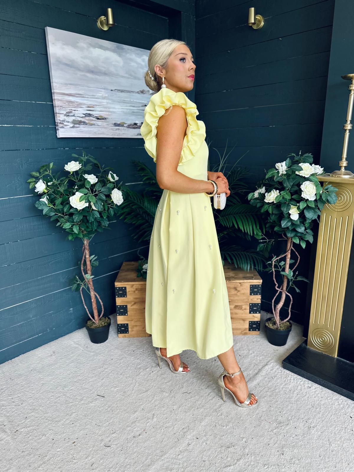 Erin Pearl Detailed Occasion Dress Yellow