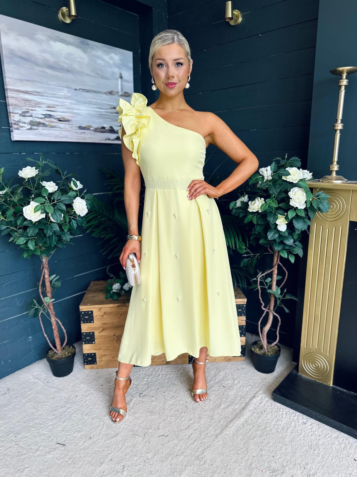 Erin Pearl Detailed Occasion Dress Yellow