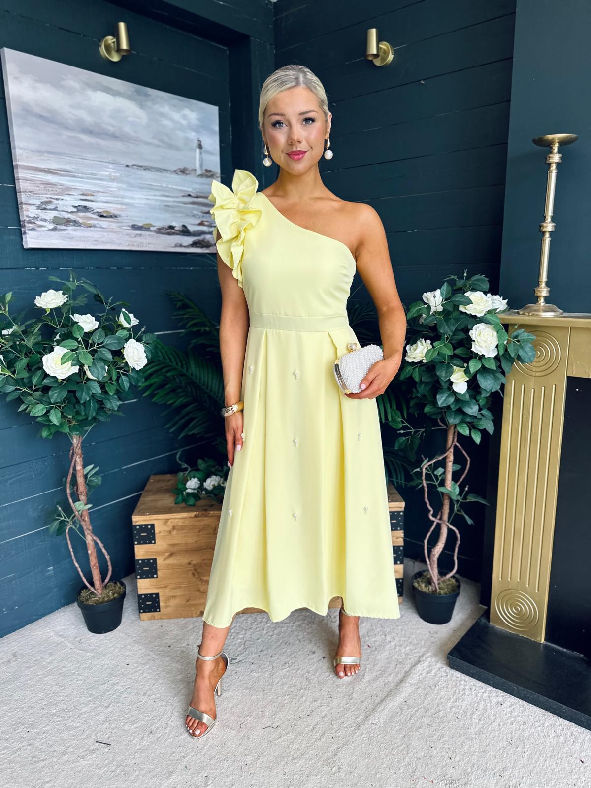 Erin Pearl Detailed Occasion Dress Yellow