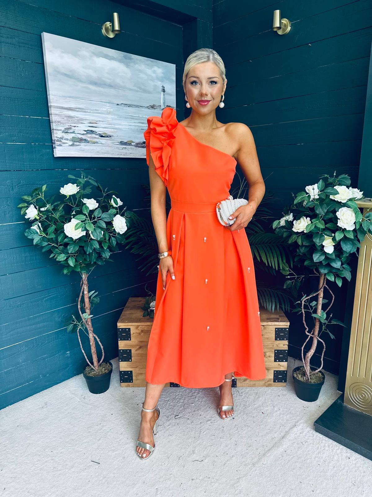 Erin Pearl Detailed Occasion Dress Orange