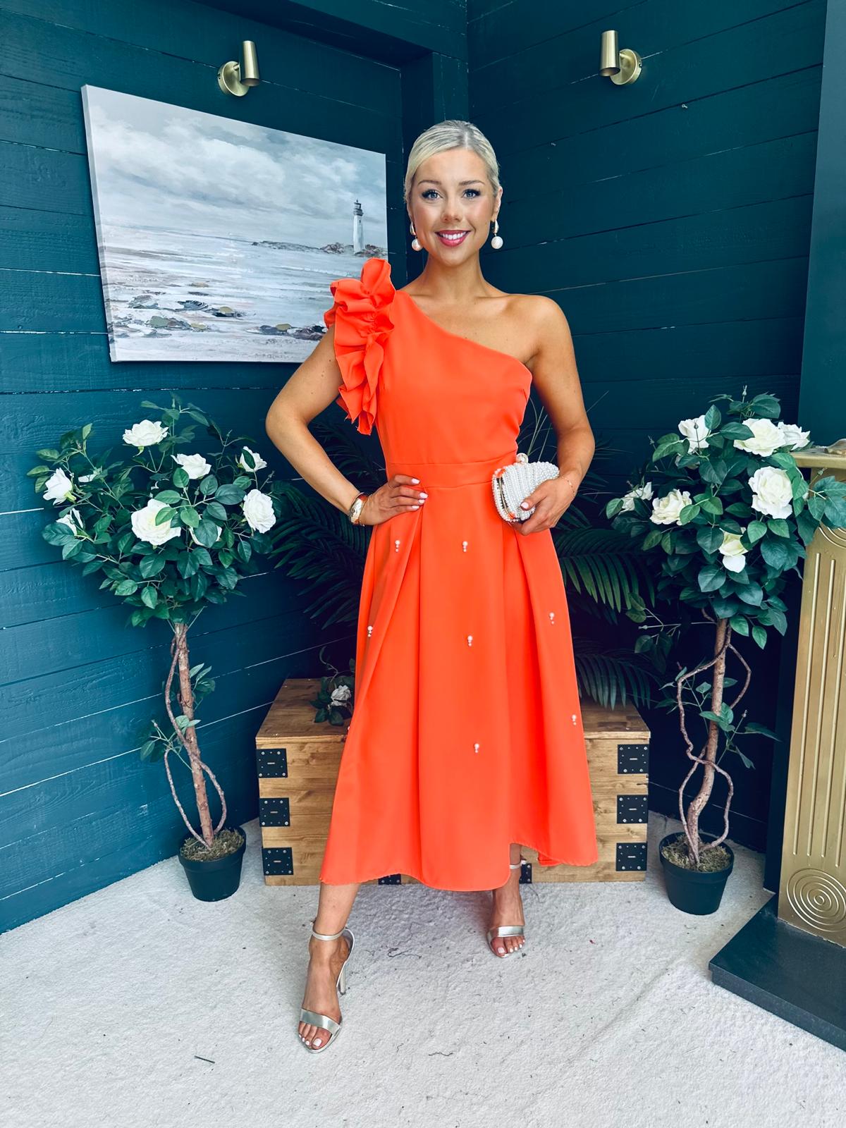 Erin Pearl Detailed Occasion Dress Orange
