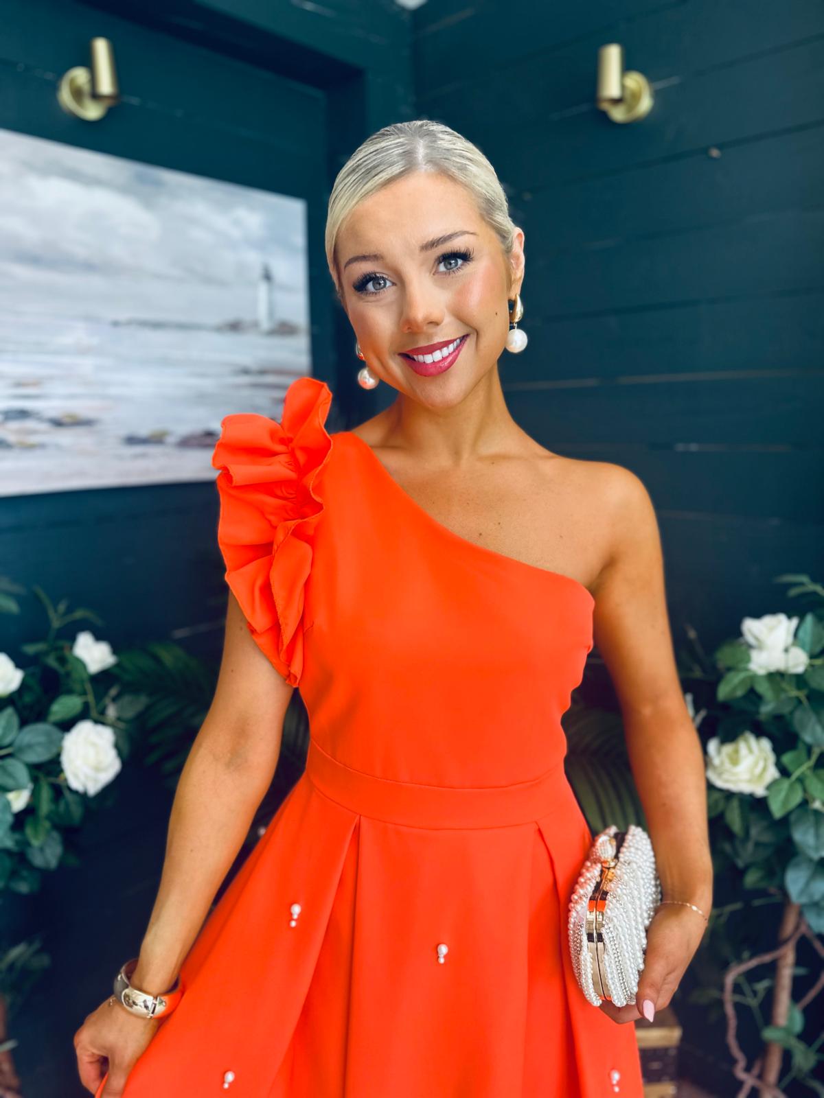 Erin Pearl Detailed Occasion Dress Orange