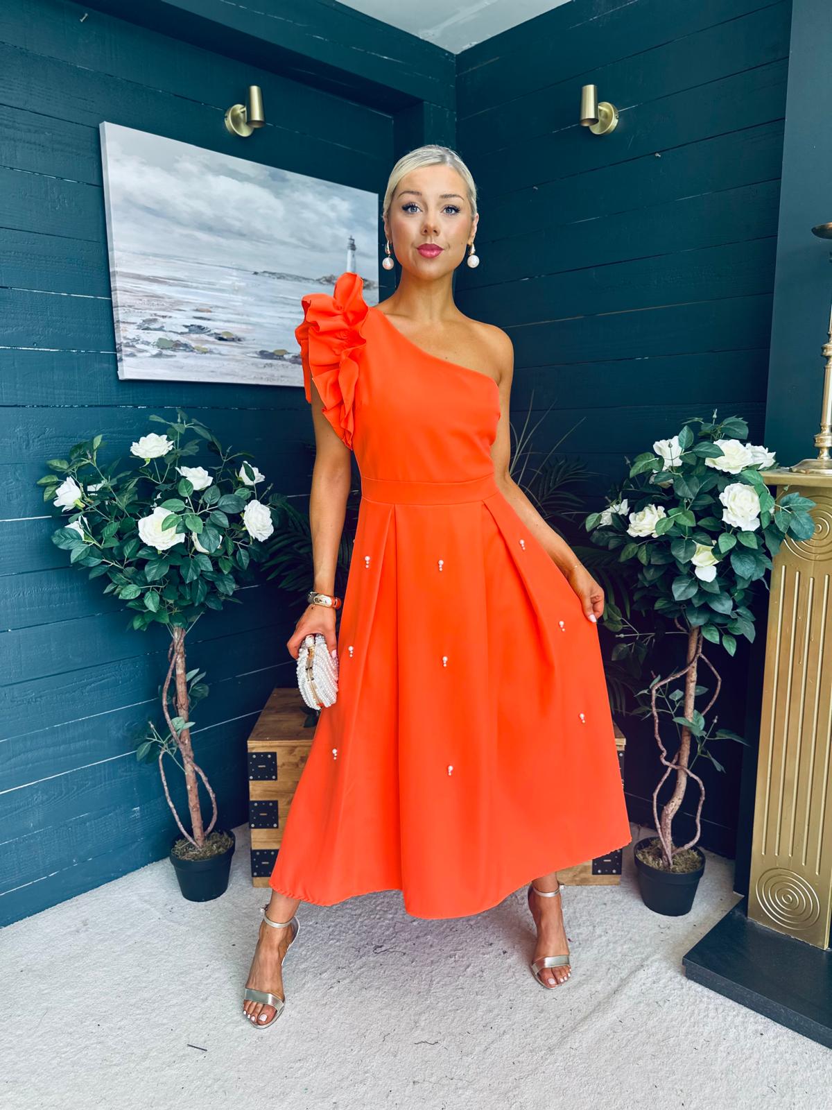 Erin Pearl Detailed Occasion Dress Orange