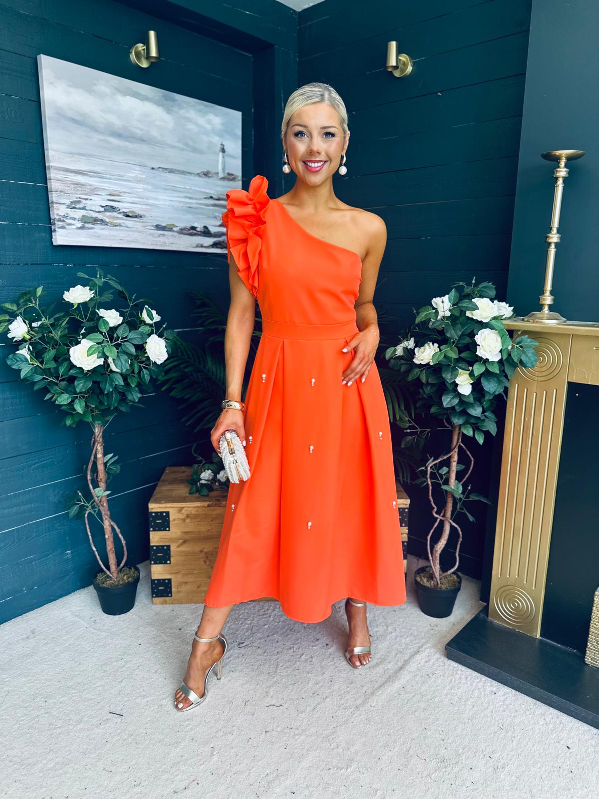Erin Pearl Detailed Occasion Dress Orange